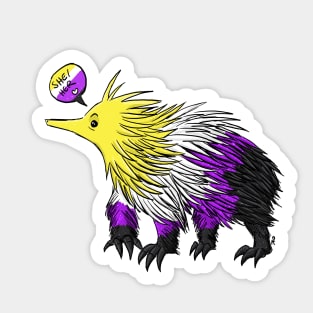 Non Binary Echidna with She/Her Pronouns Sticker